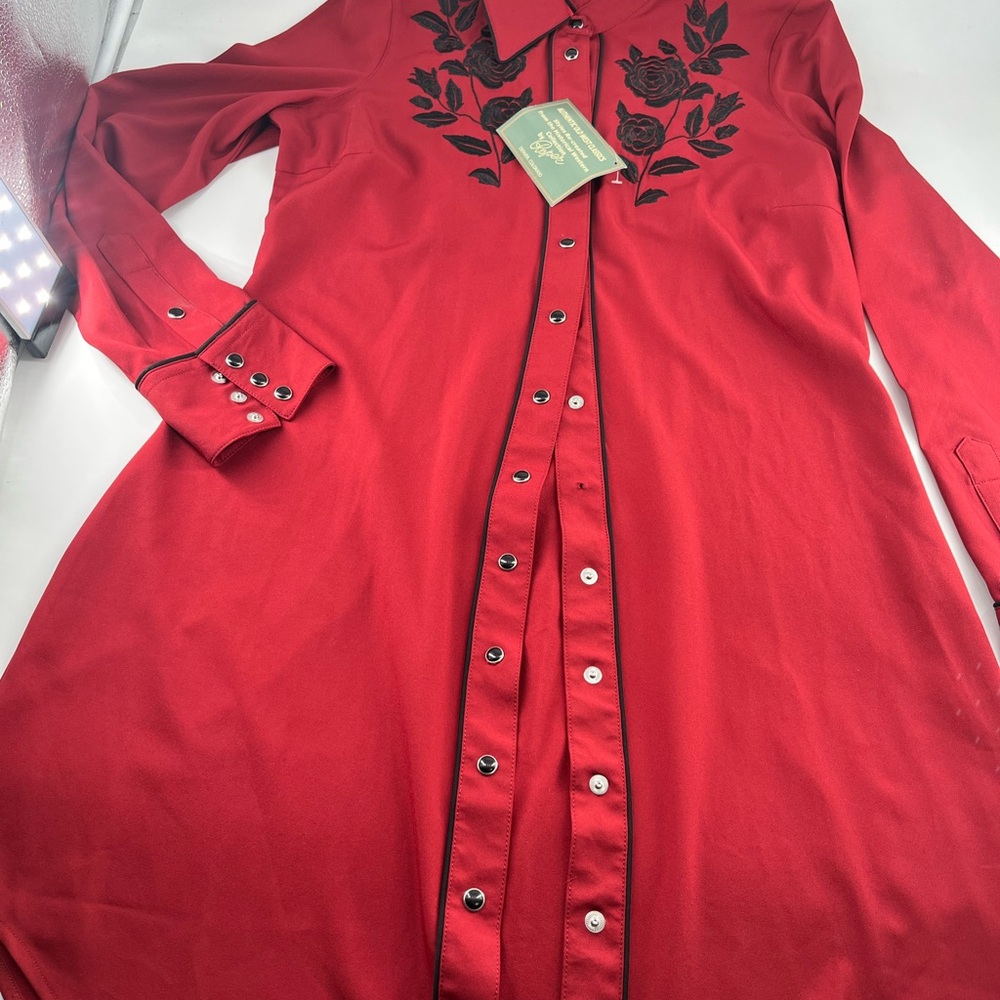 Roper Red Shirt with Black Floral Design